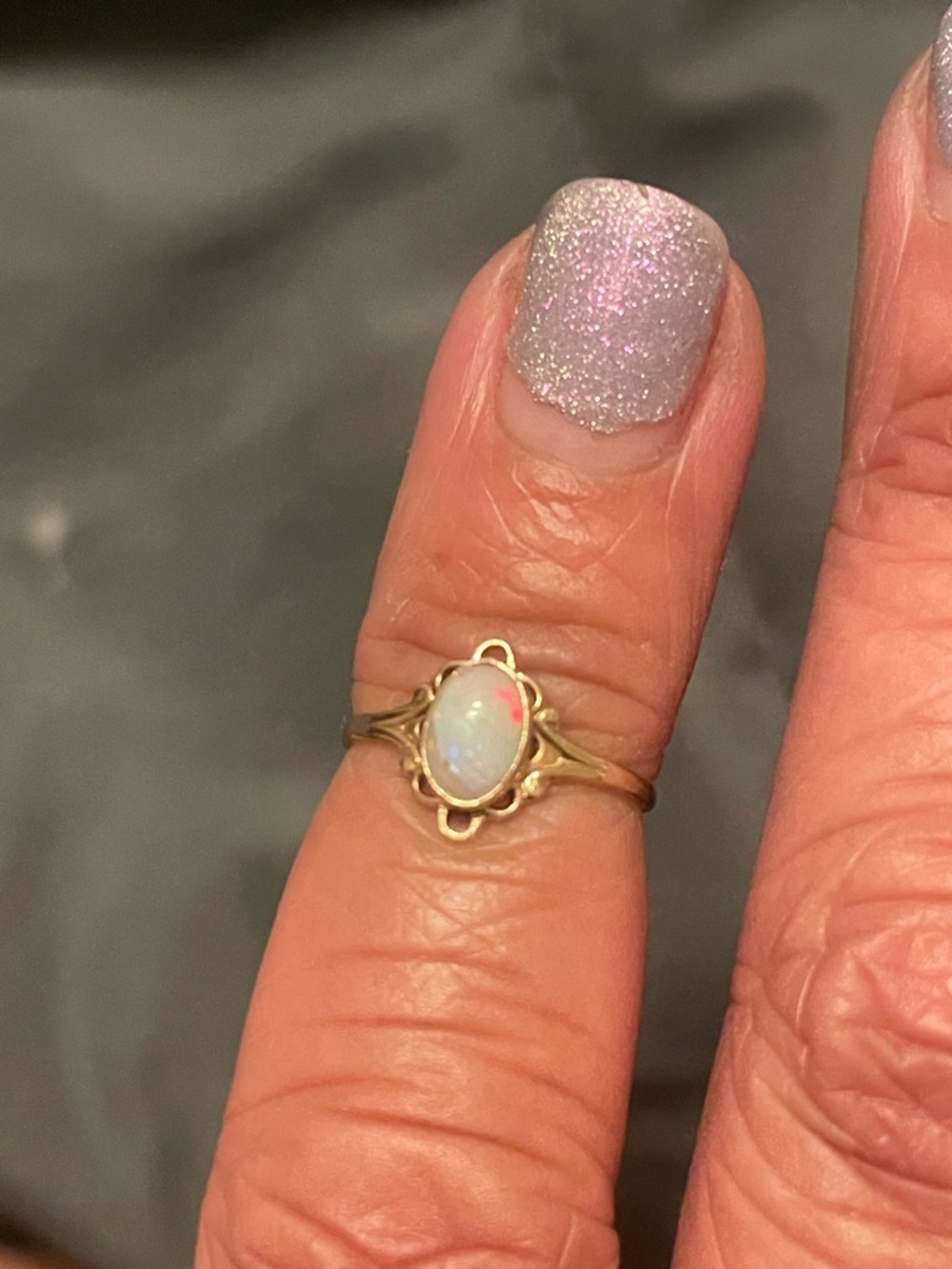 10k Gold Opal Oval Ring - White Opal Solitaire
